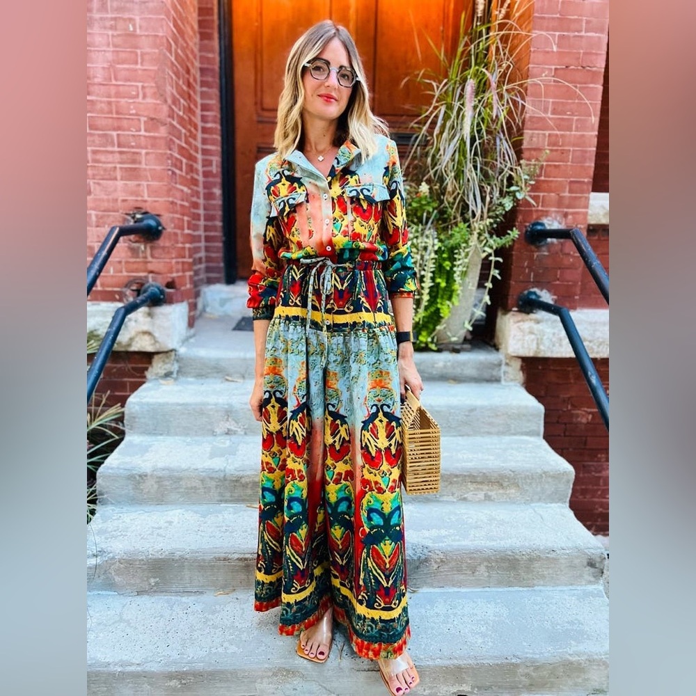 DESIGNER STELLA JEAN printed jumpsuit US size 8 IT sz 44 MSRP $770 RTR